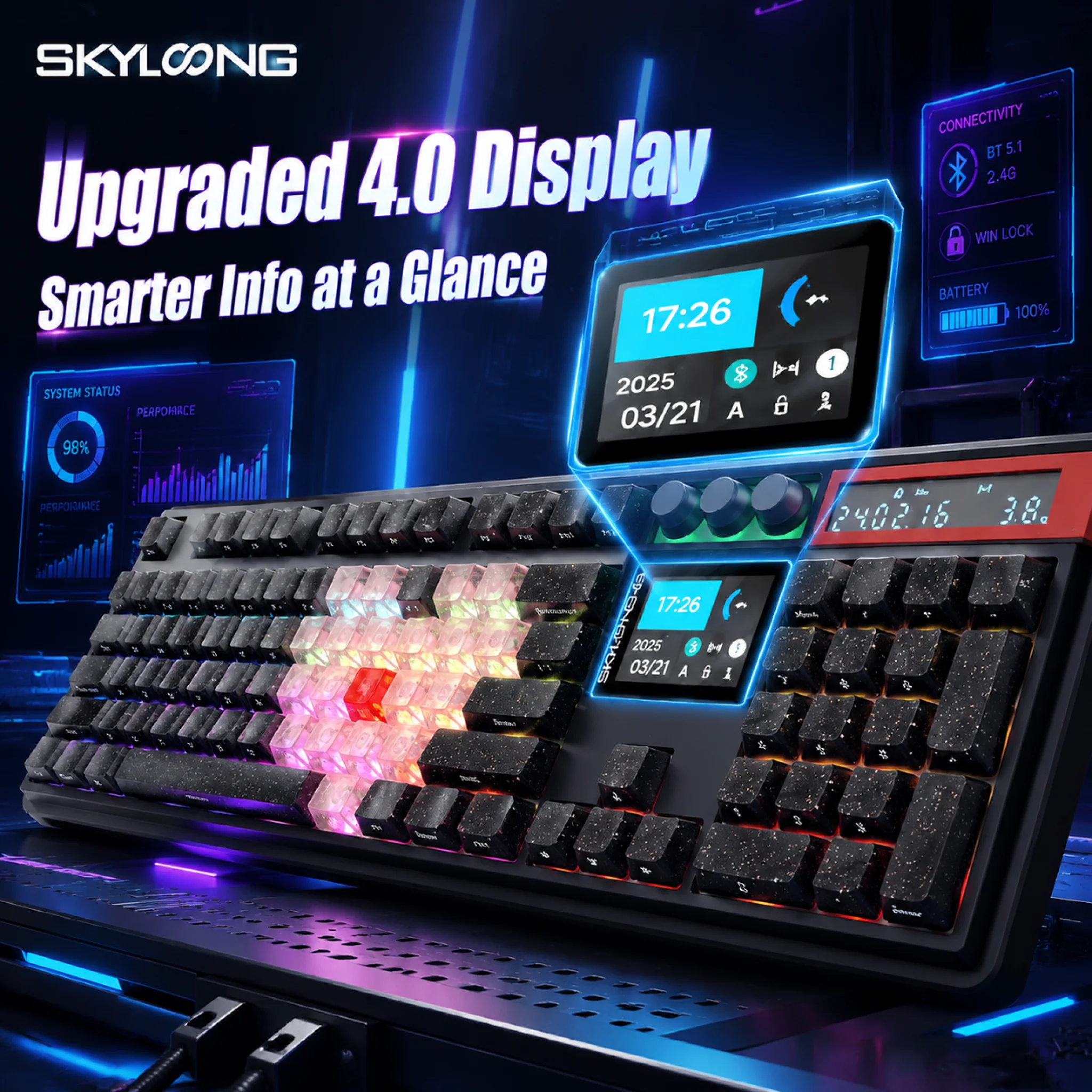 SKYLOONG GK104 Pro Wireless Mechanical Keyboar Full-Size Gamer Keyboard RGB Backlit Voice Calculator 8K Polling Rate for PC
