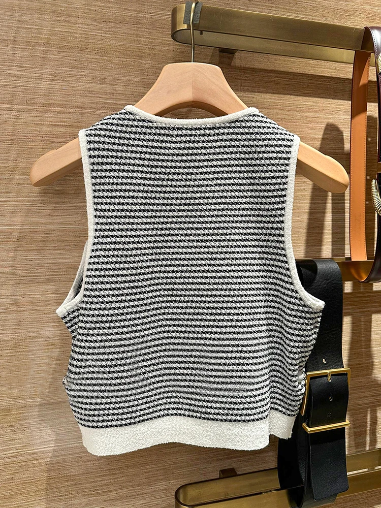 

S Home Nan You High End Women's Summer Gentle Wind Striped Knitted Vest Top Soft Sle Faionable Commute Sle Regular Fit