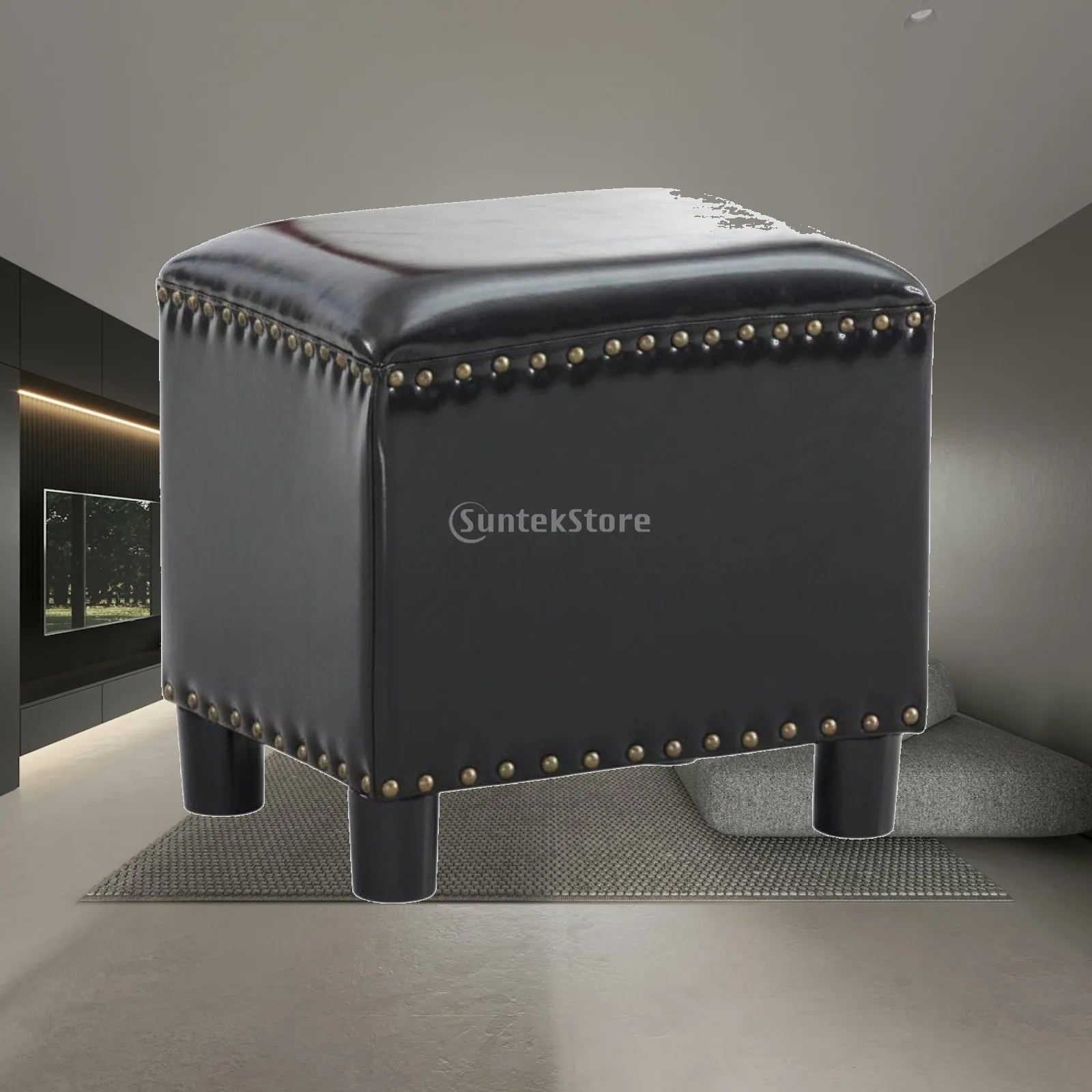 Bronze Black Stool Oil Waxed Leather Comfy Chair for Home Bar Lounge and Bedroom Seating