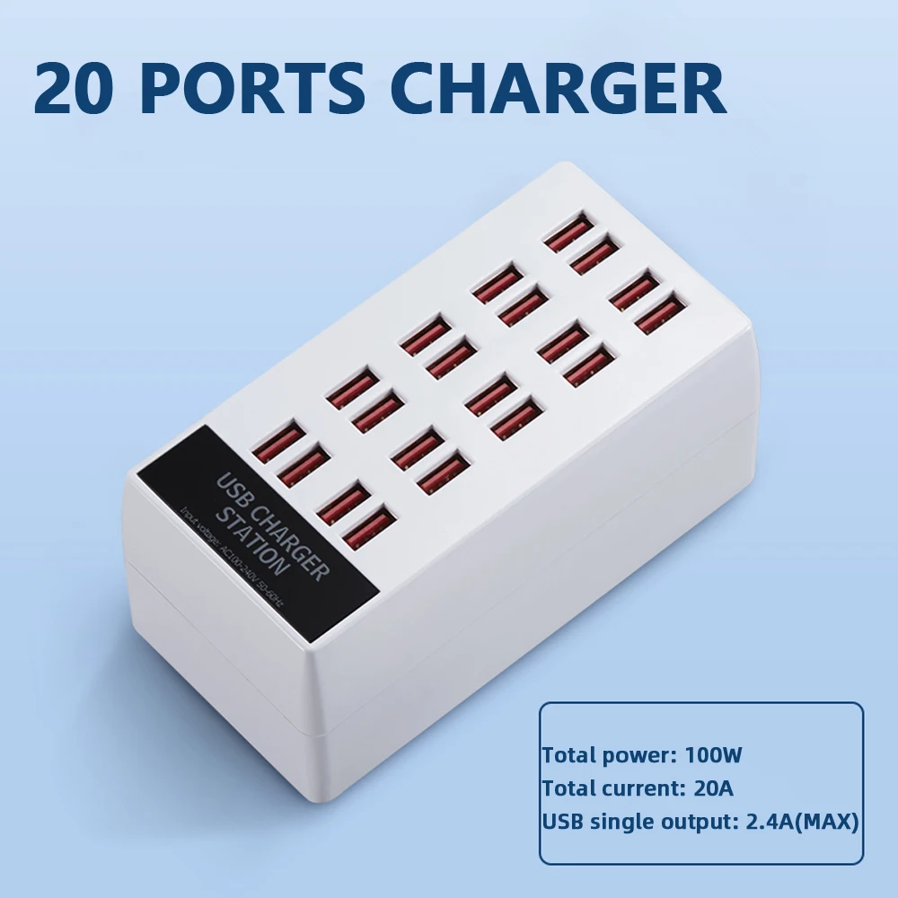 AIXXCO 100W 20 Port USB Phone Charger Station Power Adapter Station Fast Charger for IPhone 12 13 Pro Max Huawei Samsung Xiaomi