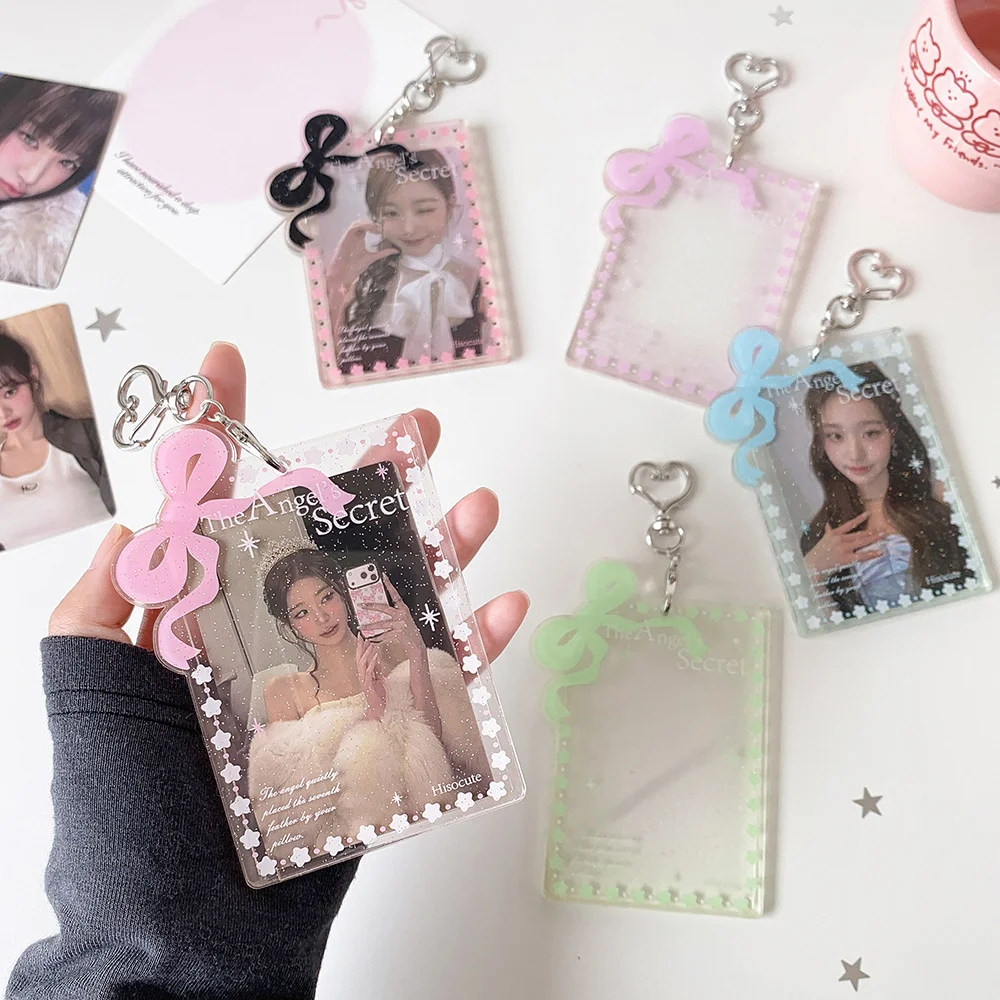 XY ID photo polaroid card protector, heart-shaped keychain pendant, bowknot glitter card holder, idol photo card display pendant
