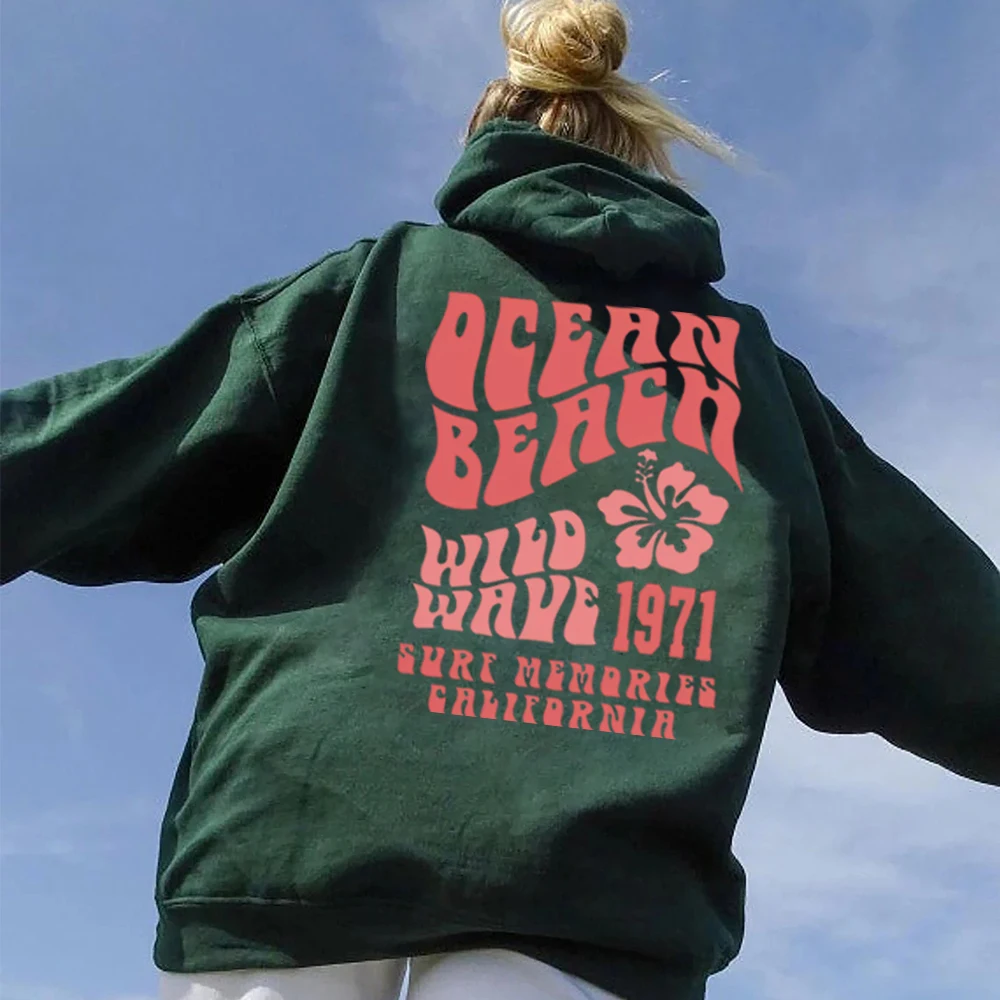 Ocean Beach Hooded Women Sweatshirts Harajuku Autumn Winter Warm Plus Size Hoodie Comfortable Female Casual Fashion Streetwear