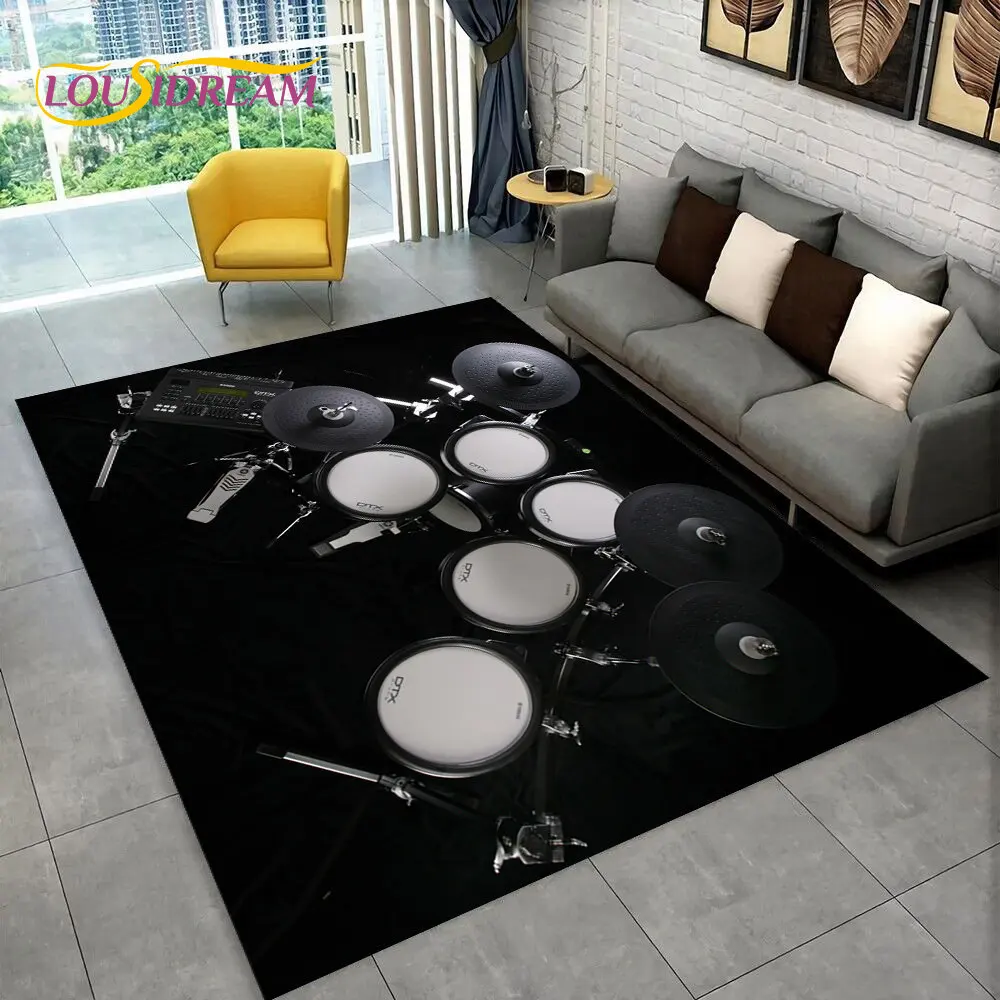 Drum Kit Music Instruments Drum Set Area Rug,Carpet for Home Living Room Bedroom Sofa Doormat Kitchen Decor,Non-slip Floor Mat