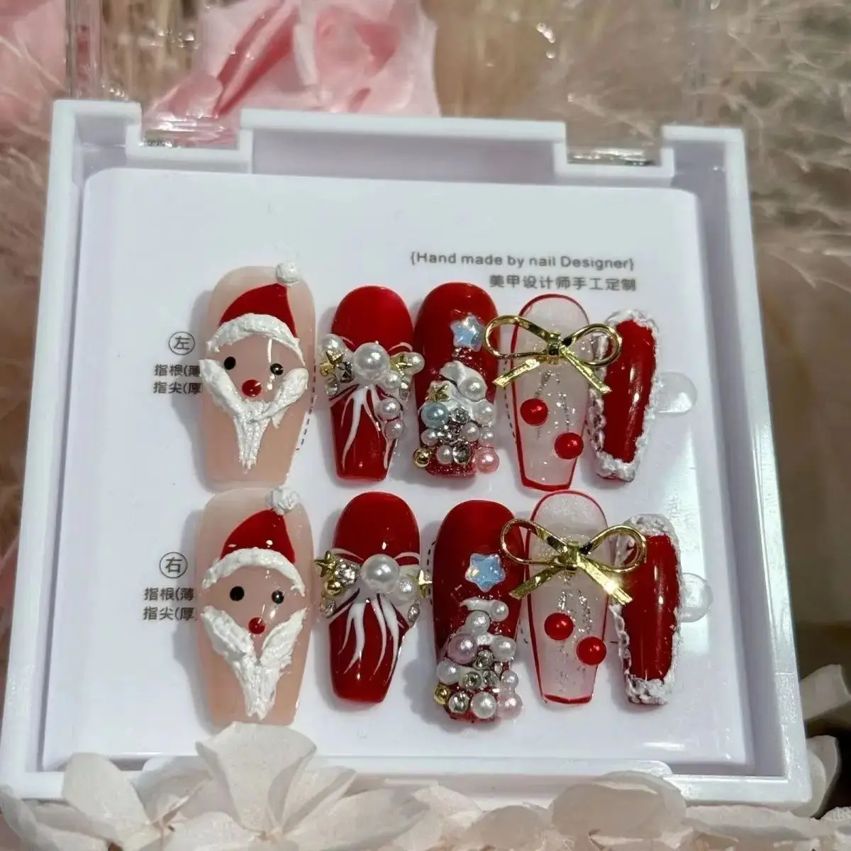 10 Uds. De ciervos con copos de nieve rojos, verdes y blancos, polvo de purpurina para uñas, sombrero de Navidad para invierno, dijes para uñas postizas, manicura artística