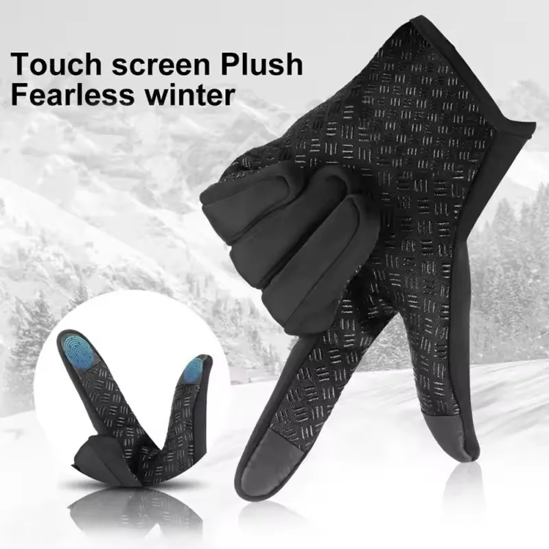 Winter Skiing Thick Warm Gloves for Unisex Outdoor Travel Zipper Adjustable Warm Gloves Waterproof Touch Screen Anti Slip Gloves
