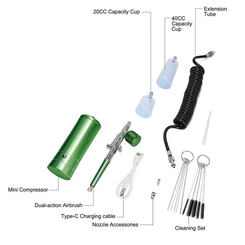 2026 + مجموعة فرش الهواء بخاخ محمول تلقائي مع طرف 0.3 مم، فرش هوائية محمولة للرسم، الوشم، فن الأظافر، تلوين النماذج #3