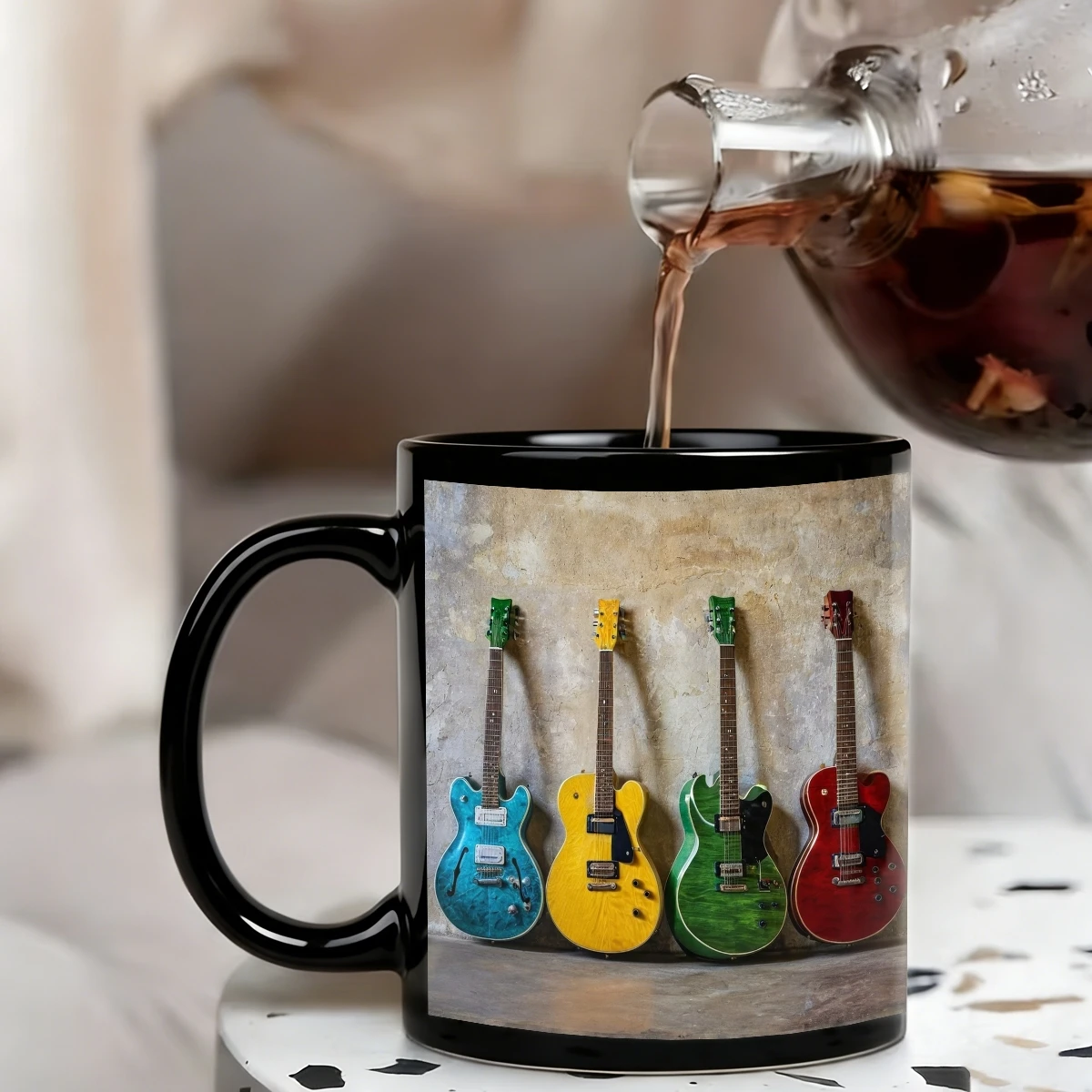 1pc cute and durable black mug for electric guitar 11 ounces of printed durable ceramics suitable for birthday gifts anniversary