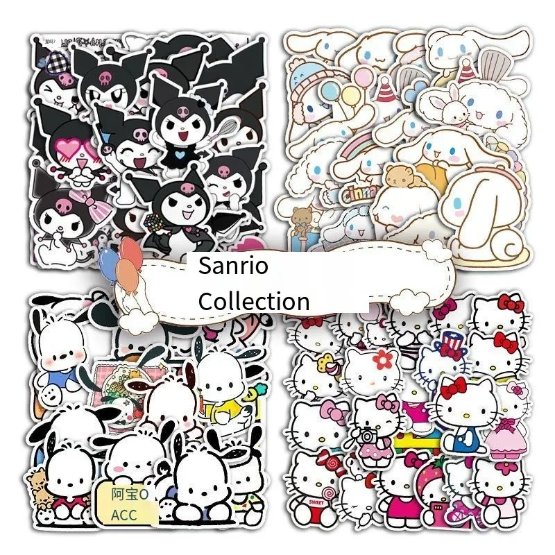 50Pcs/Set Kawaii Sanrio Sticker Hello Kitty Kuromi Anime Mobile Phone Case Stationery Handbook Diy Material Decoration Stickers