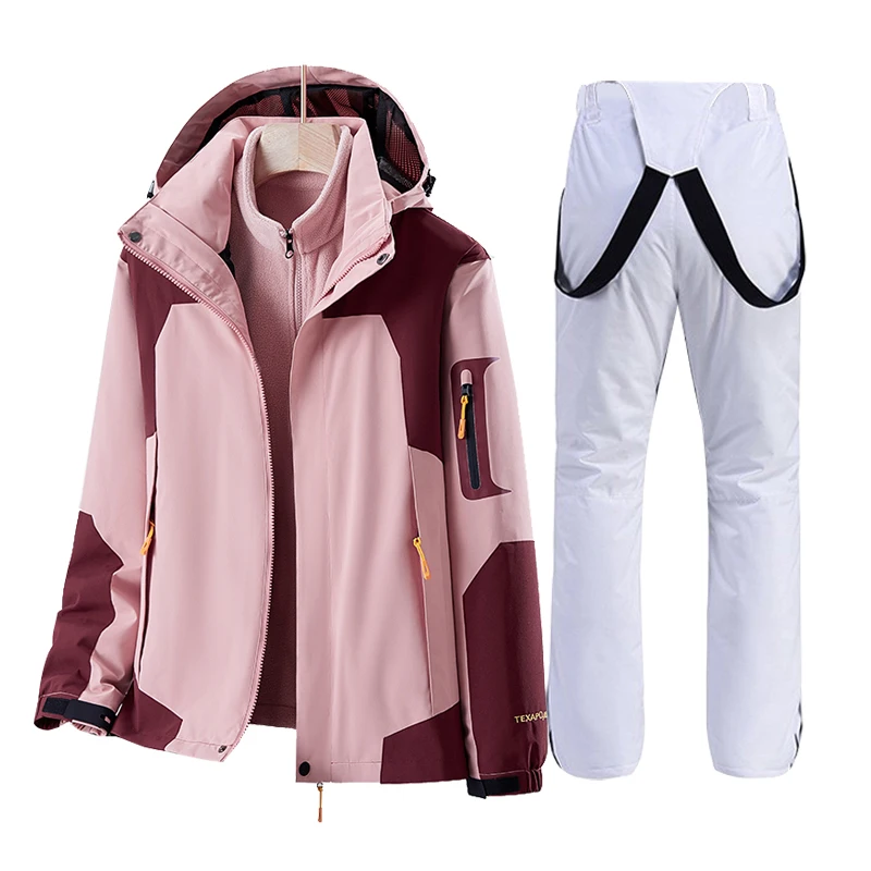 

Женский лыжный костюм, зимний теплый лыжный комплект с капюшоном, ветрозащитные водонепроницаемые куртки и брюки 3 в 1, лыжный костюм для сноуборда, зимние костюмы