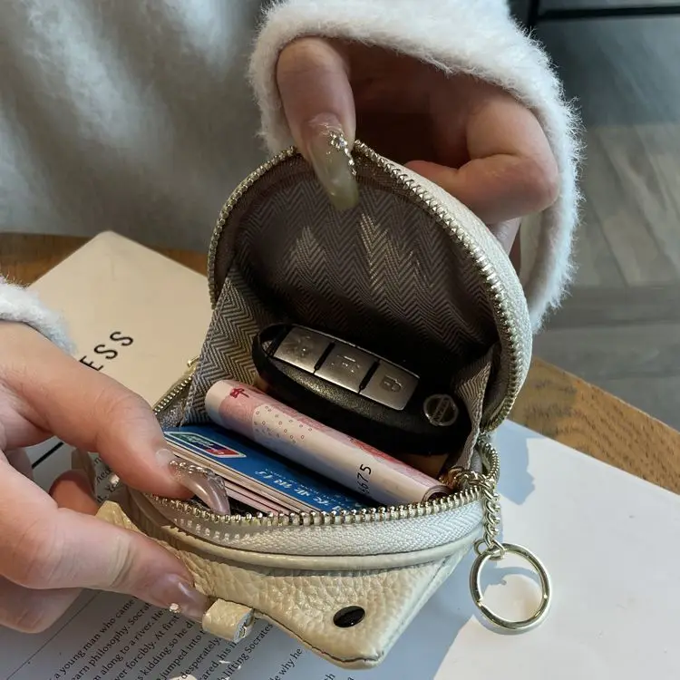 Genuine Leather Pure Color Simple Commuting Travel Small and Portable High-End Cute Cowhide Coin Bag for Women