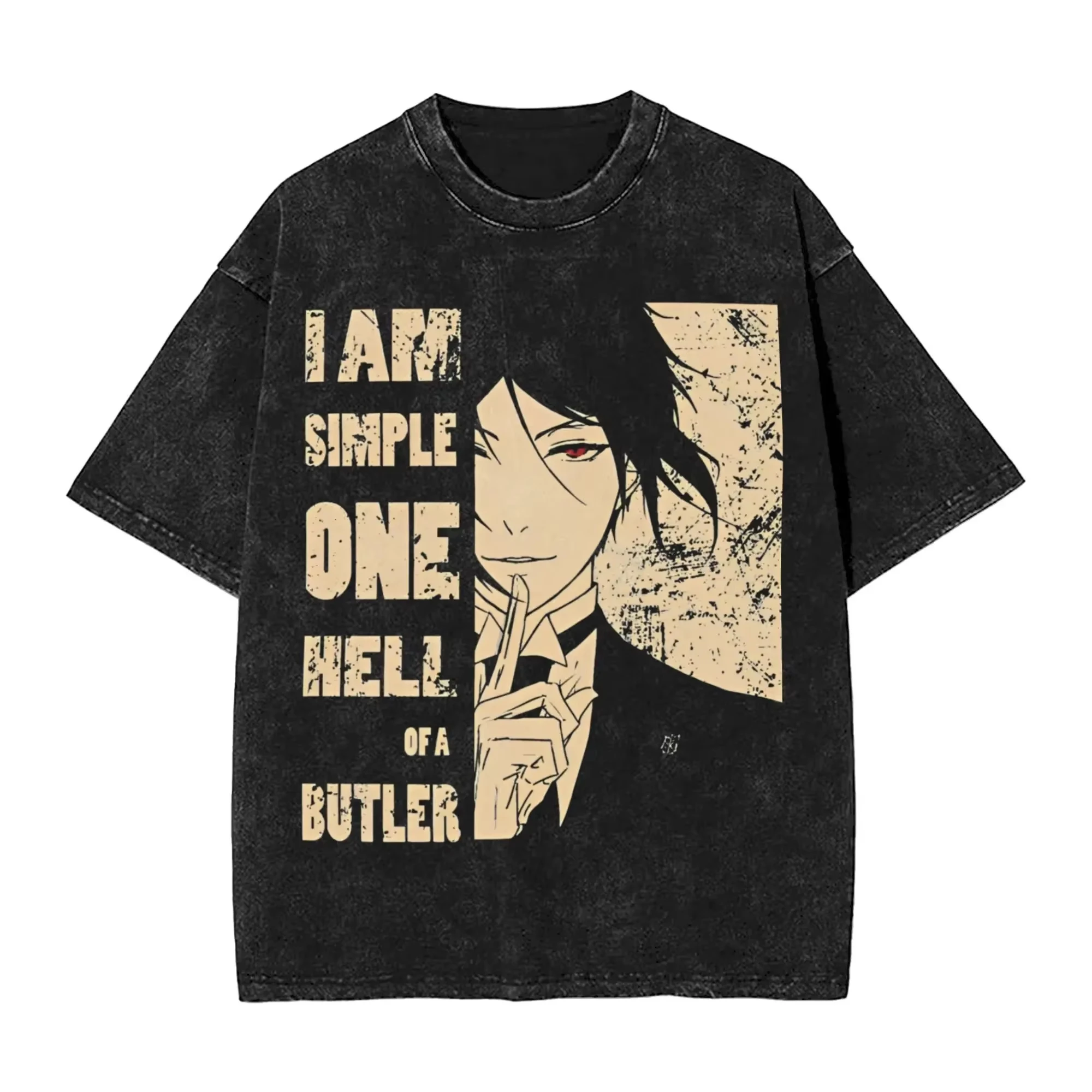 Anime Black Butler Graphic T-shirt For Men Women Clothing Summer Soft Cotton Short Sleeve Tees Vintage Washed Oversized T Shirt - view 2