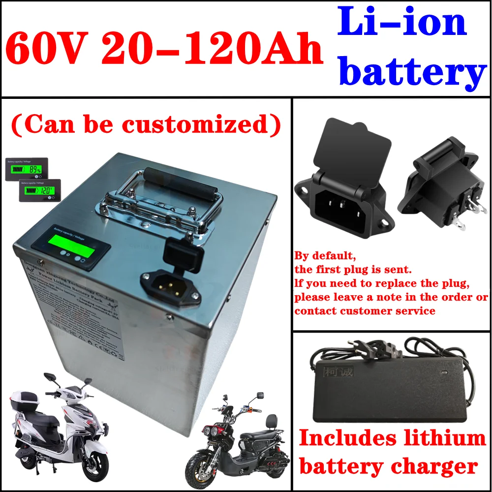 Battery 60V 20Ah 30Ah 40Ah 50Ah 60Ah 75Ah 100Ah 120Ah Lithium for Two-Wheeler Rickshaw AGV Demo Go Cart Skateboard Golf Cart