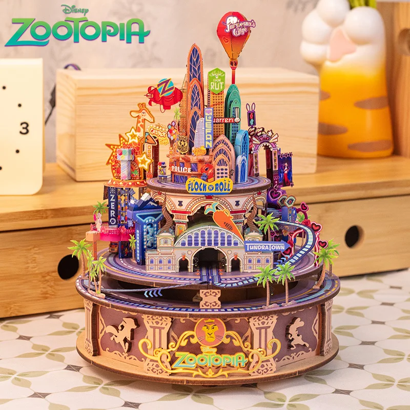 Disney Zootopia Octopus Box 3D Solid Puzzle Wooden Assembly Toy Handmade Rabbit Gifts from Judy