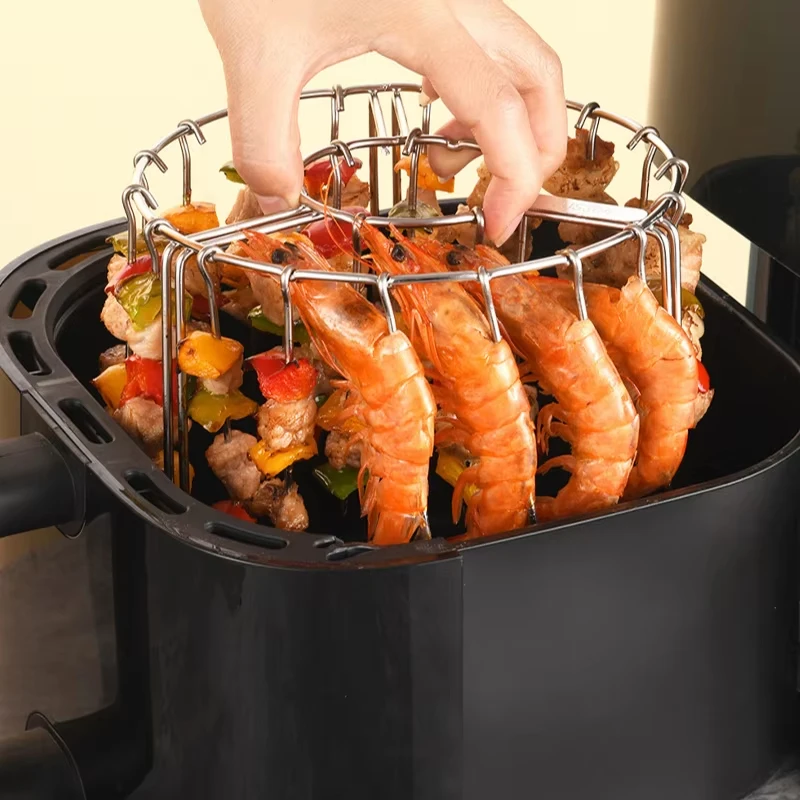 

24/48 Skewers 304 Stainless Steel Vertical Hanging Kebab Rack for Air Fryer BBQ Grill Meat Skewer Holder Kitchen Gadget Washable