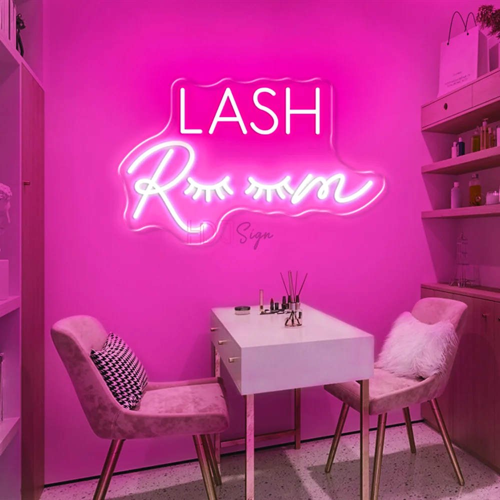 Neon Sign Lights LASH Room Decoration Wall Art Light Beauty Salon Decor Pink Open Neon Sign Business Neon Signboard Night Lights