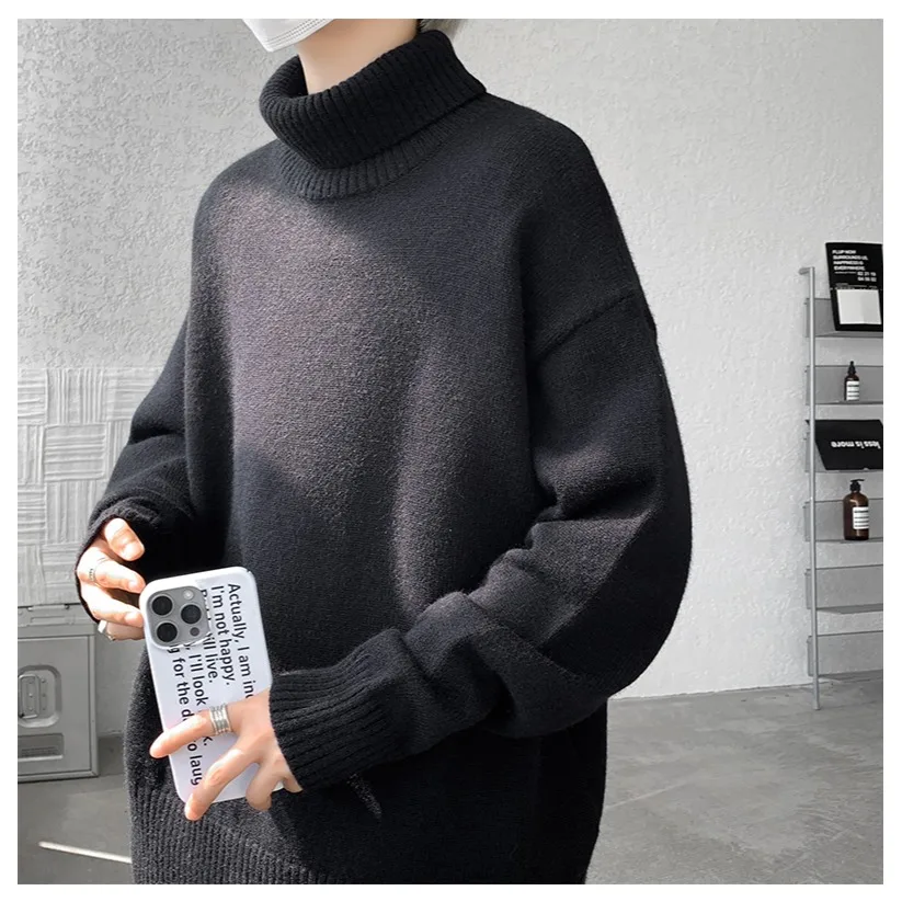 

Men's Autumn Winter Thiened Large Size High Collar Sweater Lazy Sle Loose Base irt Coat Vintage Woolen Sweater