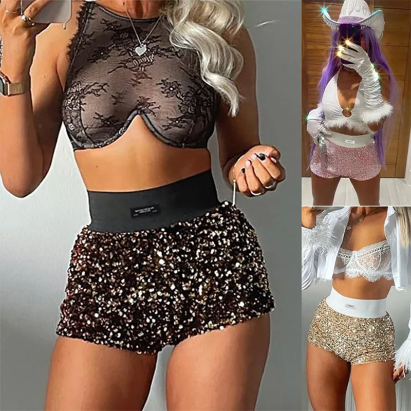 

Summer Fashion New Trend Sequined High Waist Mini Shorts Glitter Clothing Sexy Skinny Party Nightclub Women Shorts Streetwear