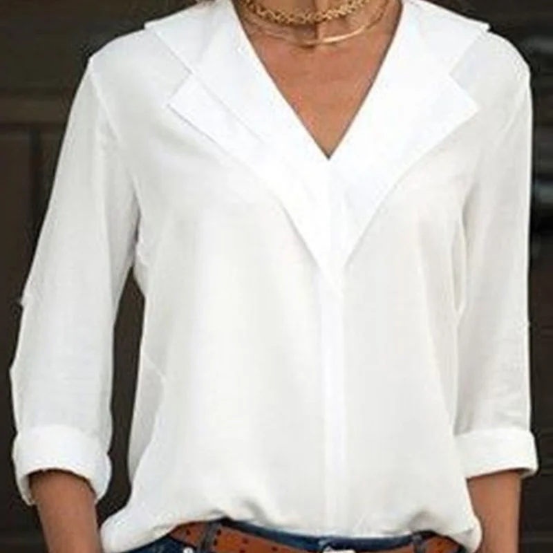 Printemps femmes chemise en mousseline de soie blanche femme Blouse hauts à manches longues décontracté col rabattu Style femmes Blouses amples