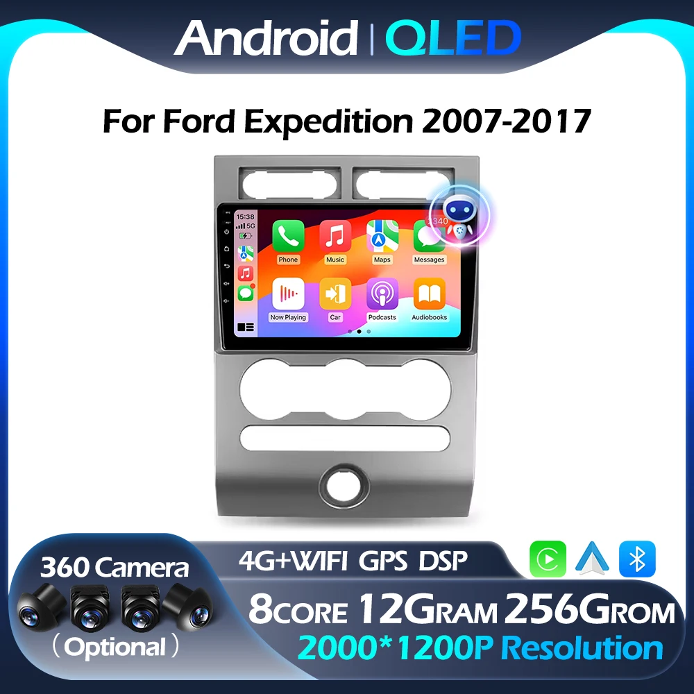 

CarPlay Android Auto Car Radio For Ford Expedition 2007-2017 Multimedia Navigation Player QLED WIFI 4G Bluetooth