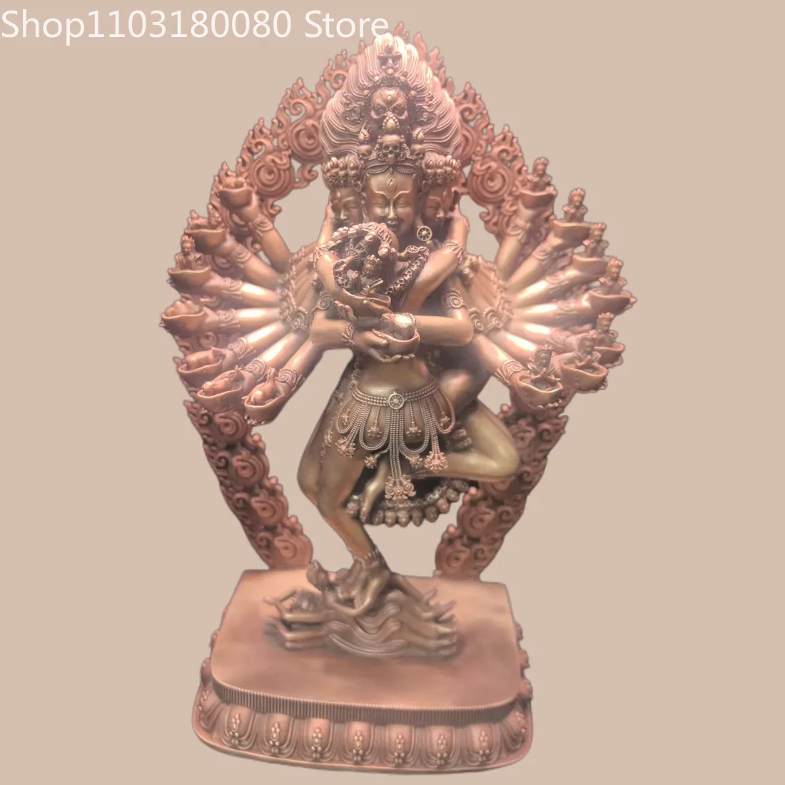 24cm Red Copper carving Yab-Yum Hevajra Buddha statue Garab Dorje sculpture