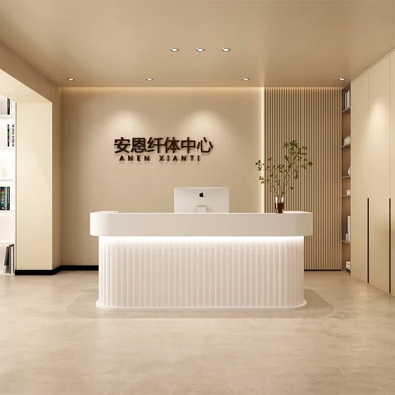 American Wood Color Reception Desks Simple Modern Outfit Shop Hair Salon Bar Counter Beauty Salon Furniture Mottakestol FYRD