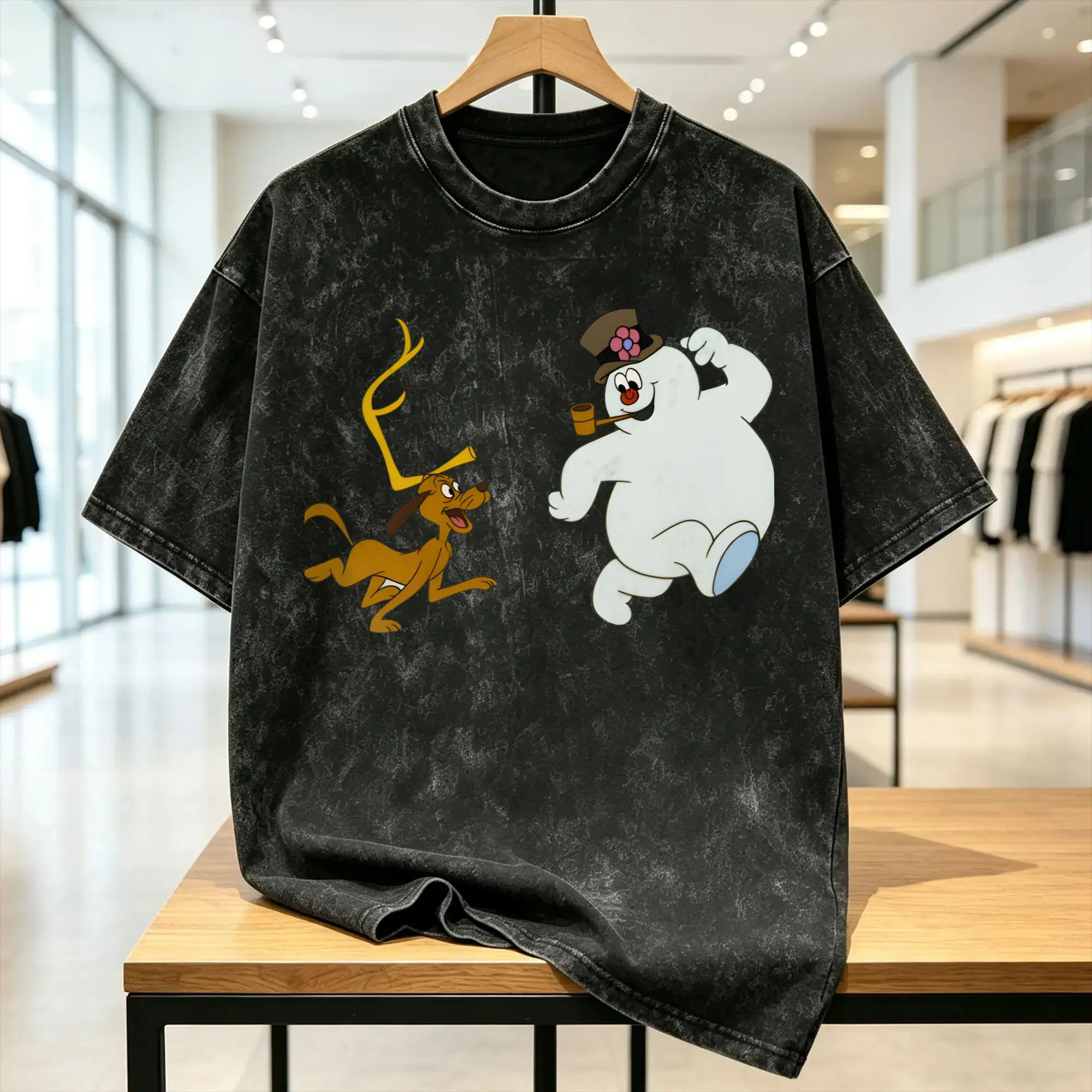 Snowman Frostys Washed T Shirt Male chasing  Y2K Basic Cotton T-Shirts Beach Crew Neck Leisure Tees Pattern Oversize Clothes
