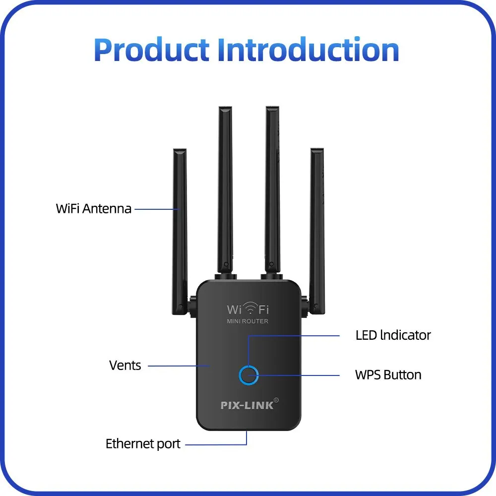 Repetidor de roteador sem fio WiFi, 4 Antena, Adequado para Casa, PX-Link, WR32Q, Amplificador de Sinal 300m, Extensor