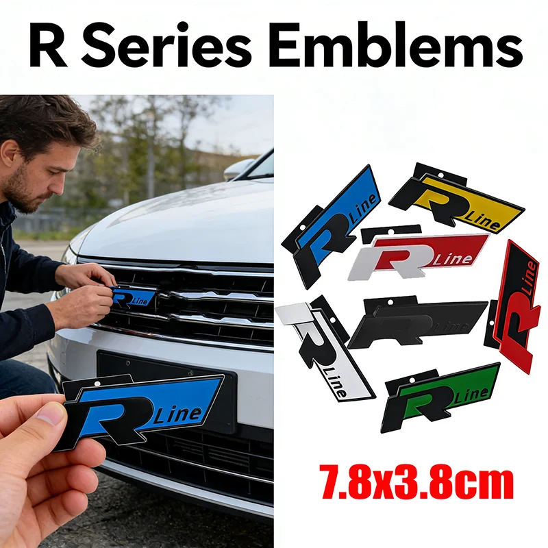 Emblème de calandre avant en métal pour Volkswagen Rline Logo Golf Passat Touareg Scirocco Lavida Santana Jetta Beetle CC Tiguan Touran