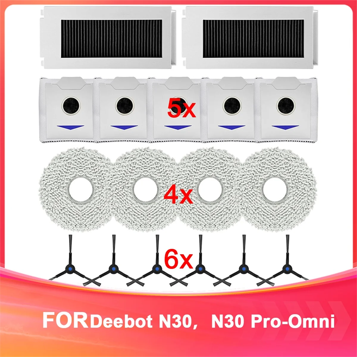 قطع غيار جديدة 2025 لـ Ecovacs Deebot N30، N30 PRO-OMNI جهاز آلي لتنظيف الأتربة، فرش جانبية، مرشحات ممسحة الملابس، أكياس الغبار
