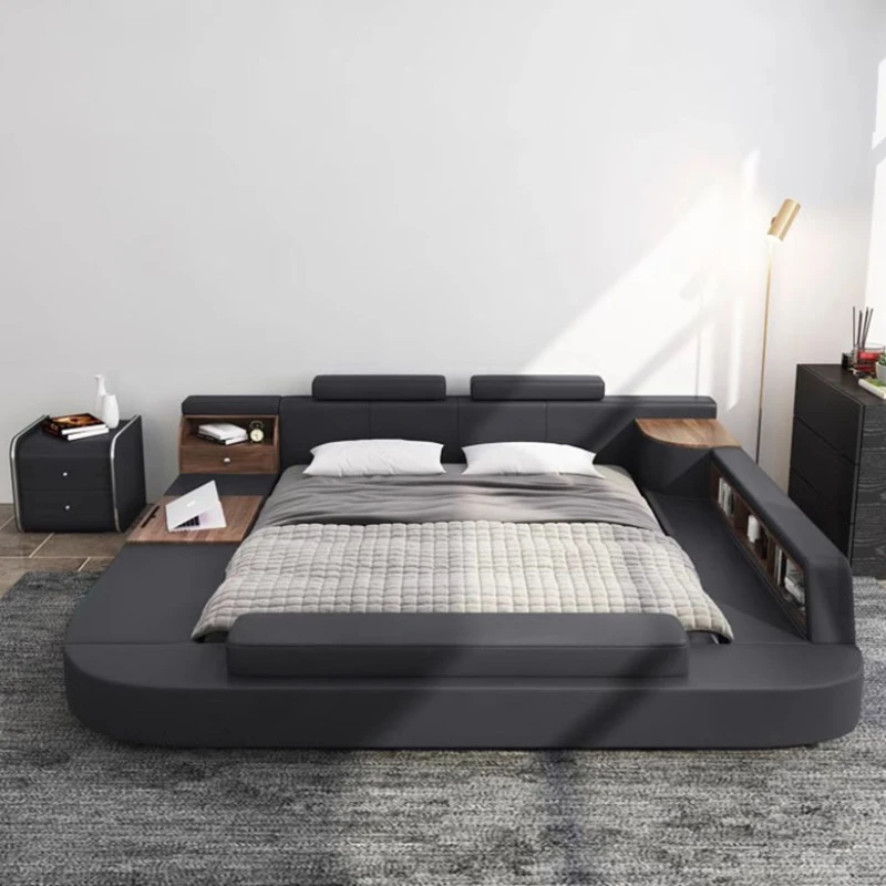 Black High End Aesthetic Double Bed Unique Under Storage Modern Luxury Double Bed King Multifunctional Cama Casal Furniture