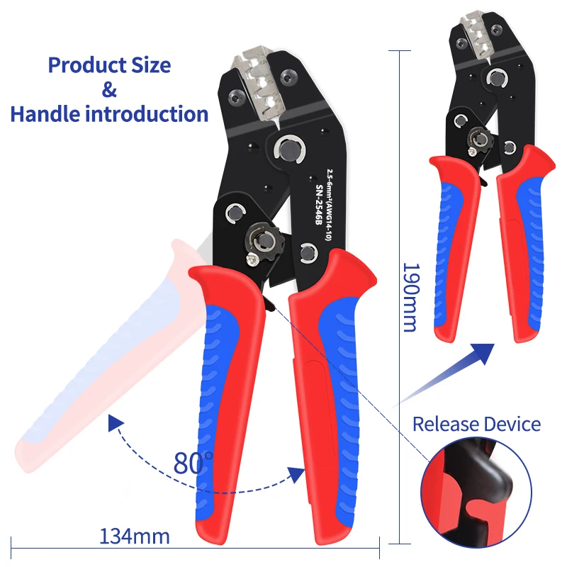 SN-2546B solar photovoltaic MC4 terminal crimping pliers (2.5/4/6mm ²) AWG14-10 Solar Panel Sealing Connector Crimping Tool