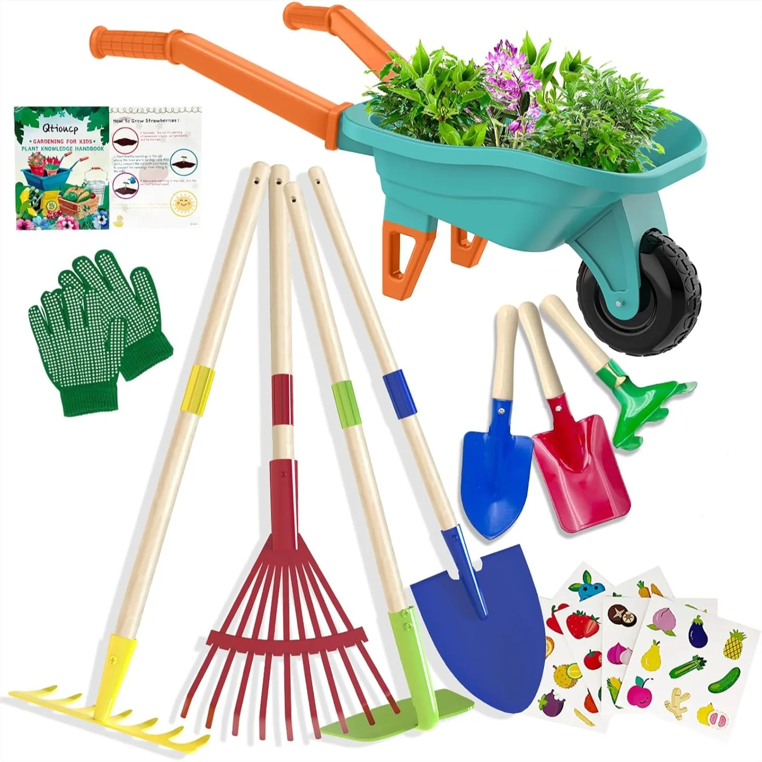 

Kids Gardening Set with Wheelbarrow, Real Metal Tools for Ages 3-8, 14-Piece Outdoor Toy Set