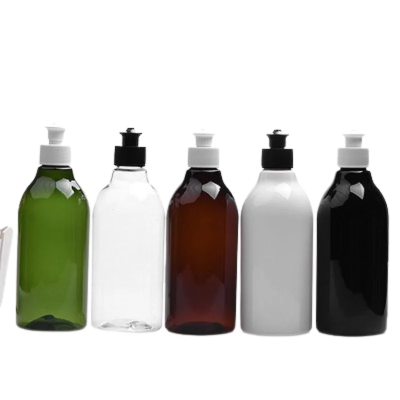 

300ML Empty Plastic Bottle Round Shoulder PET Black White Hand Pull Lotion Cover Refillable Cosmetic Packing Container 15Pieces