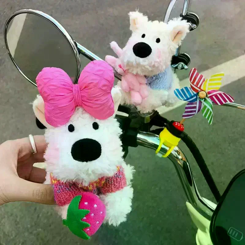 Kawaii West Highland Puppy Plush Doll Cartoon Magnetic Stuffed Dolls Motorcycle Electric Bike Rearview Mirror Pendant Decor