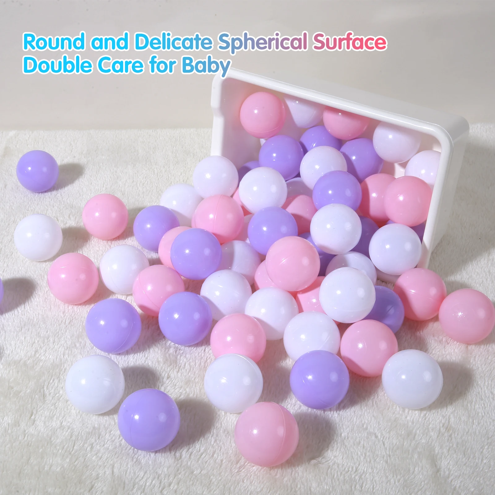 5.5cm 100pcs balls Crush Proof Plastic Ball Pit Balls Multicolor Light Purple Pink and White for Kids Play with Bag