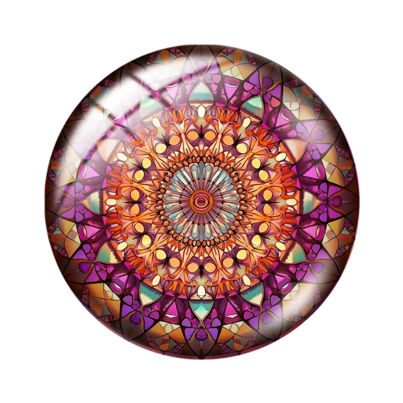 Colorful mandala pattern 10pcs 12mm/18mm/20mm/25mm Round photo glass cabochon demo flat back Making findings
