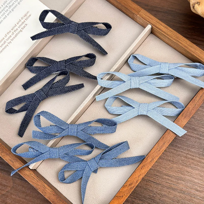

Simple Denim Bow Hair Clip Side Bangs Fashion Denim Bow Hair Accessories Hairpin and Clips 헤어핀 Claw Clip