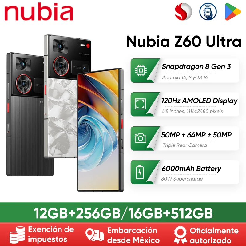 الإصدار العالمي Nubia Z60 Ultra Leading Version 5G الهاتف الذكي 120 هرتز 6.8 بوصة AMOLED شاشة Snapdragon 8 Gen 3 MyOS 14 80 وات شحن سريع