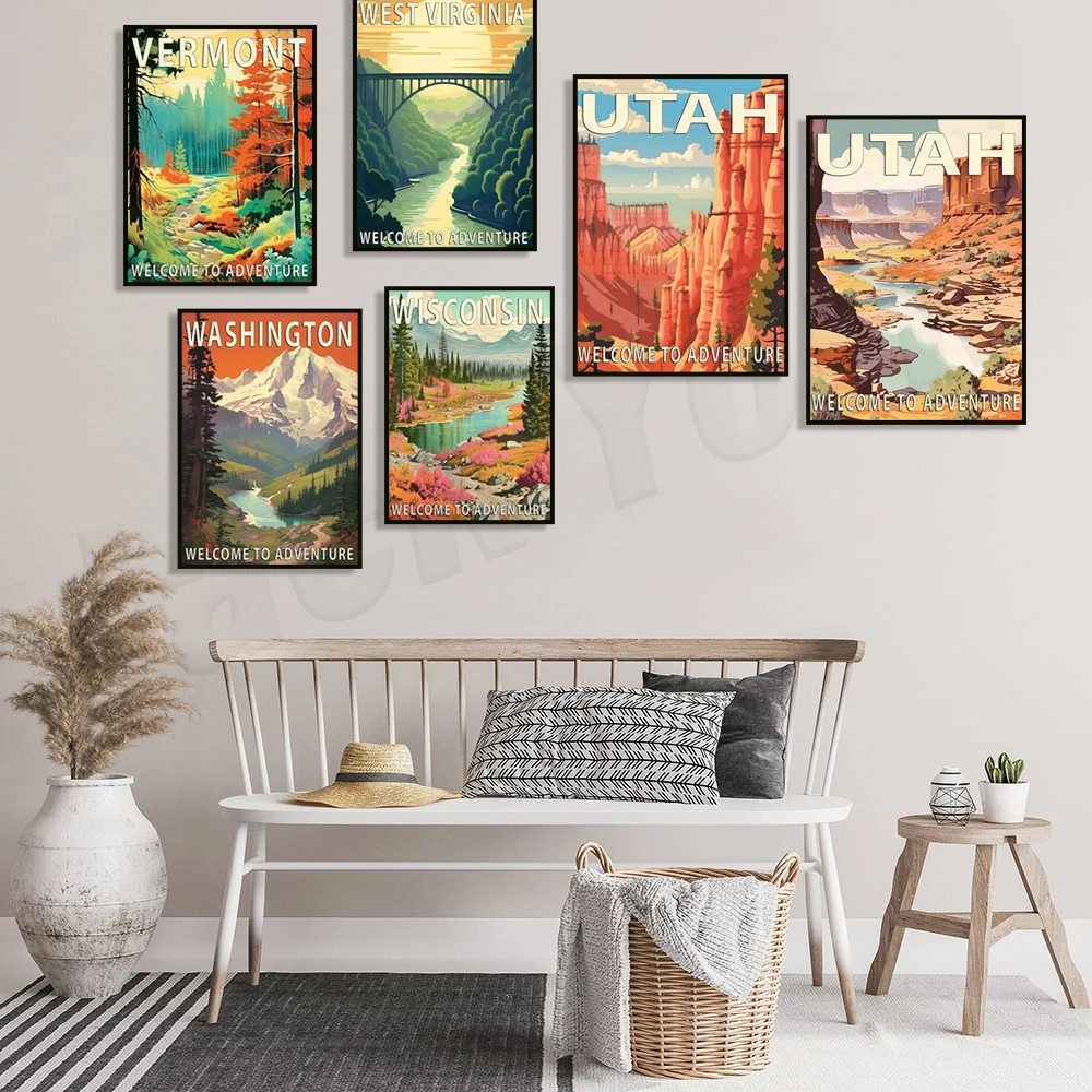 Utah, Vermont, Virginia, Washington, Wyoming, Louisiana, Alabama, Alaska Landscape Poster, National Park Presents