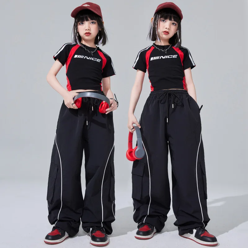 

Girls Jazz Costume Hip Hop Performance Clothes Sets Black Crop Top Baggy Pants Group Cool Hip Hop Dance Outfit Fashion Kpop Wear