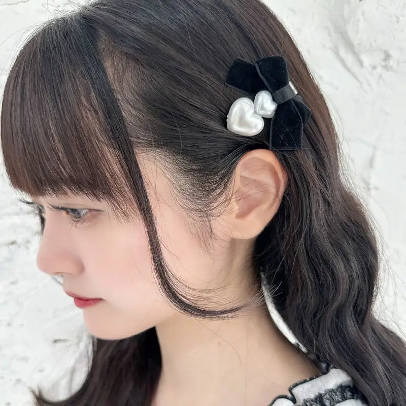 Y2K украшение для волос для девочек, бархатный бант, кукольный милый декор в виде сердца, заколка для волос, боковой зажим, головной убор, женский для Lo Girl