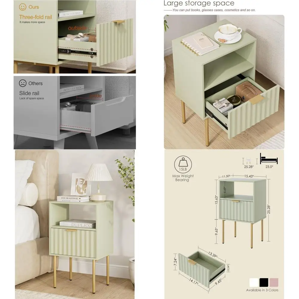 

Современная прикроватная тумбочка с золотой рамой, ящиком и полкой, зеленый прикроватный столик для спальни