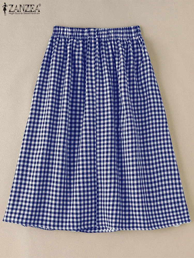 

ZANZEA 2025 Fashion Women Plaid Skirt Fashion Lace Stitching Multilayer Overskirt Sweety Elastic Waist Jupes Casual Long Faldas
