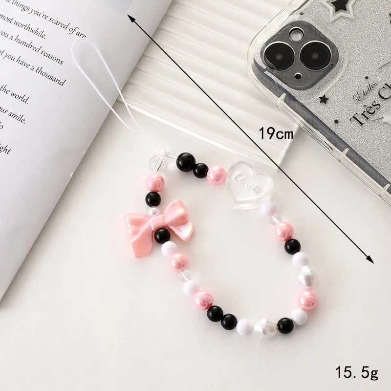 Star Butterfly Anti Slip Wristband Tellphone Case Rope Jewelry Trendy Colored Love Teddy Bear Bow Beaded Phone Chain Lanyard