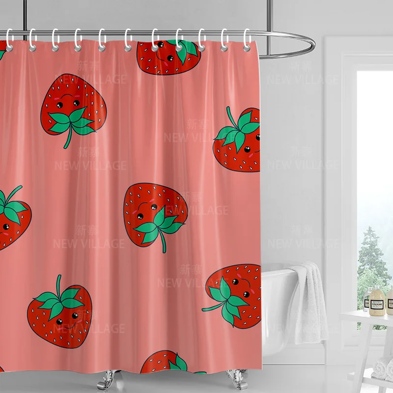 Home shower curtains bathroom Decora waterproof fabric non-slip bathmat water absorption curtain Modern nordic boho plant fruit