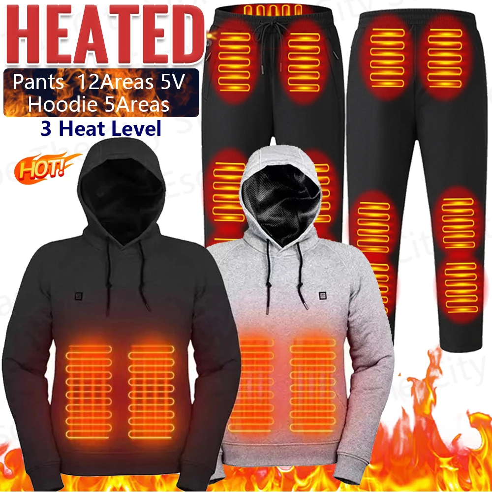 Winter Heated Pants Hoodie for Unisex Elastic Waist USB 5V Thermal Pants 3