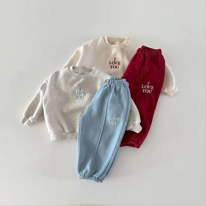 2024 Winter New Children Plus Velvet Thick Sweatshirt + Sweat Pants 2pcs Suit Boys Girls Fleece Warm Clothes Set Kids Outfits