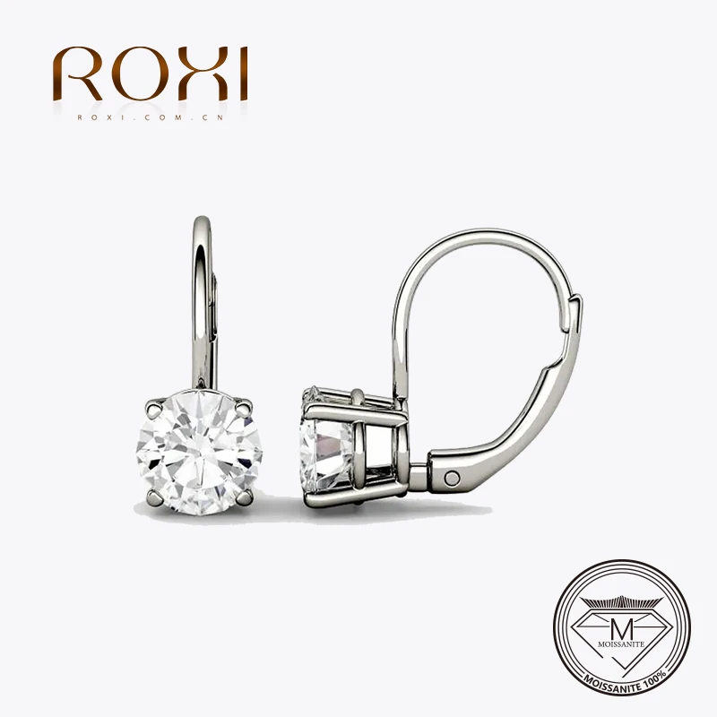 

ROXI Women Four Prong Inlaid Moissanite Buckle Earrings 925 Silver Anniversary Accessory Earrings Fashion Jewelry Certificate