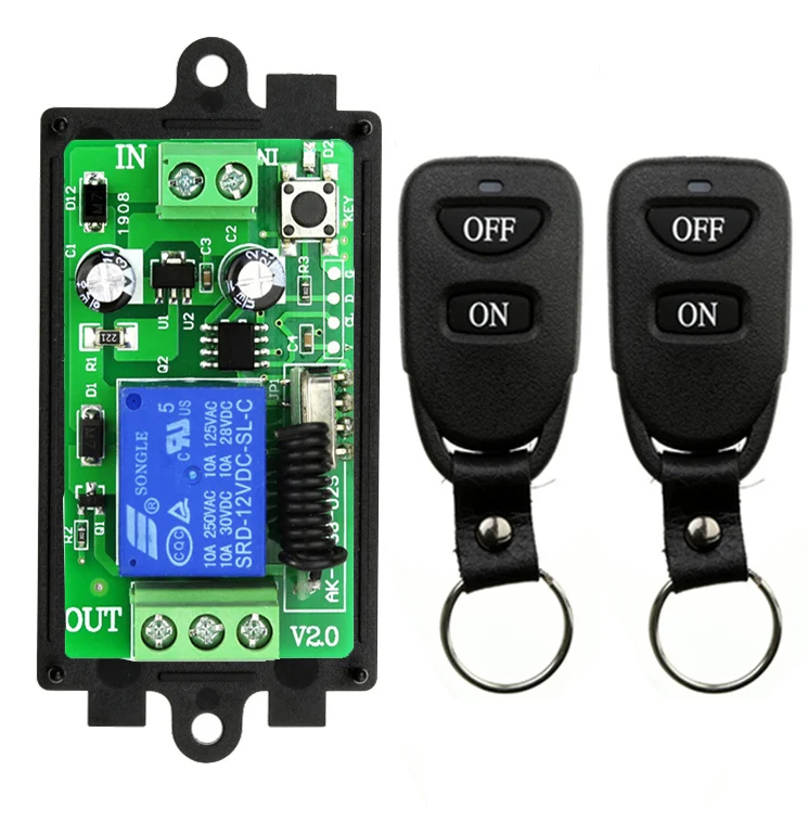 Control remoto inalámbrico Universal DC12V 24V 1CH relé módulo receptor de Radio control remoto interruptor RF para abridor de puerta de garaje