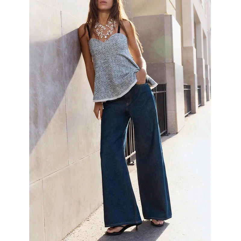 Spring New Women's Faionable Splice Texture Contrast Color Thin Strap Heart Collar Top Commute Sle Slim Fit Polyester Fiber